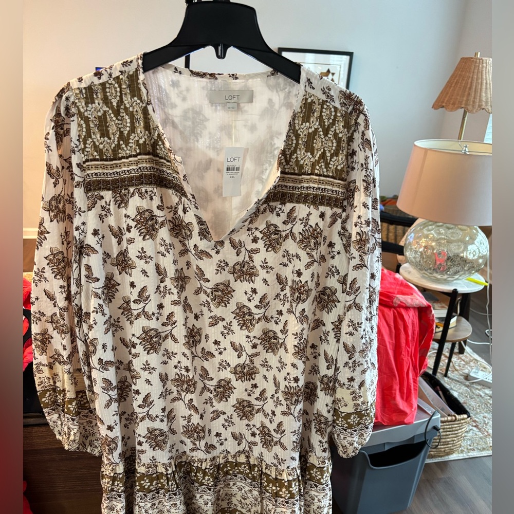 LOFT Brown and White Floral Dress